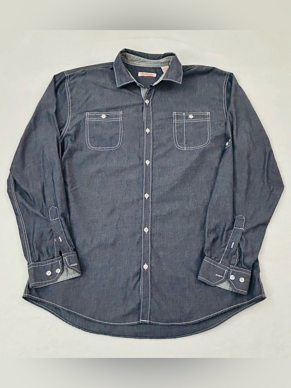 Michael Brandon Navy Blue Denim Contrast Long Sleeve Button-Up Casual Shirt XL